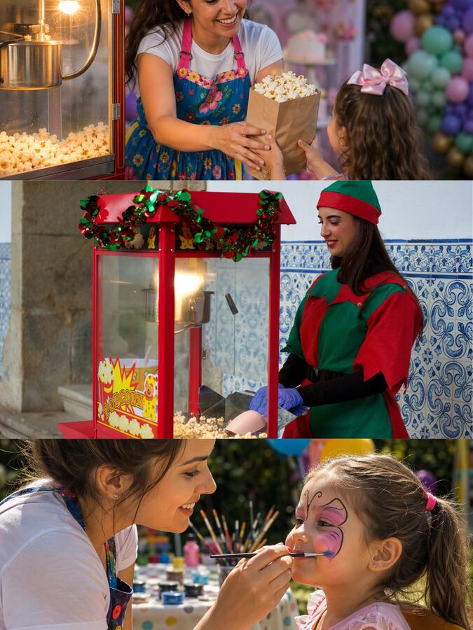 Animação de Natal com pipocas e pinturas faciais